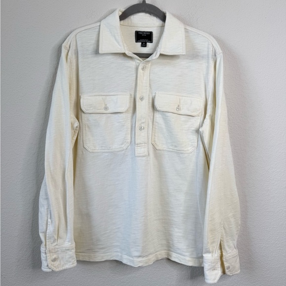 Todd Snyder Men’s Long Sleeve Polo Shirt M Chest Pockets Ivory Thick Minimalist - Picture 1 of 7